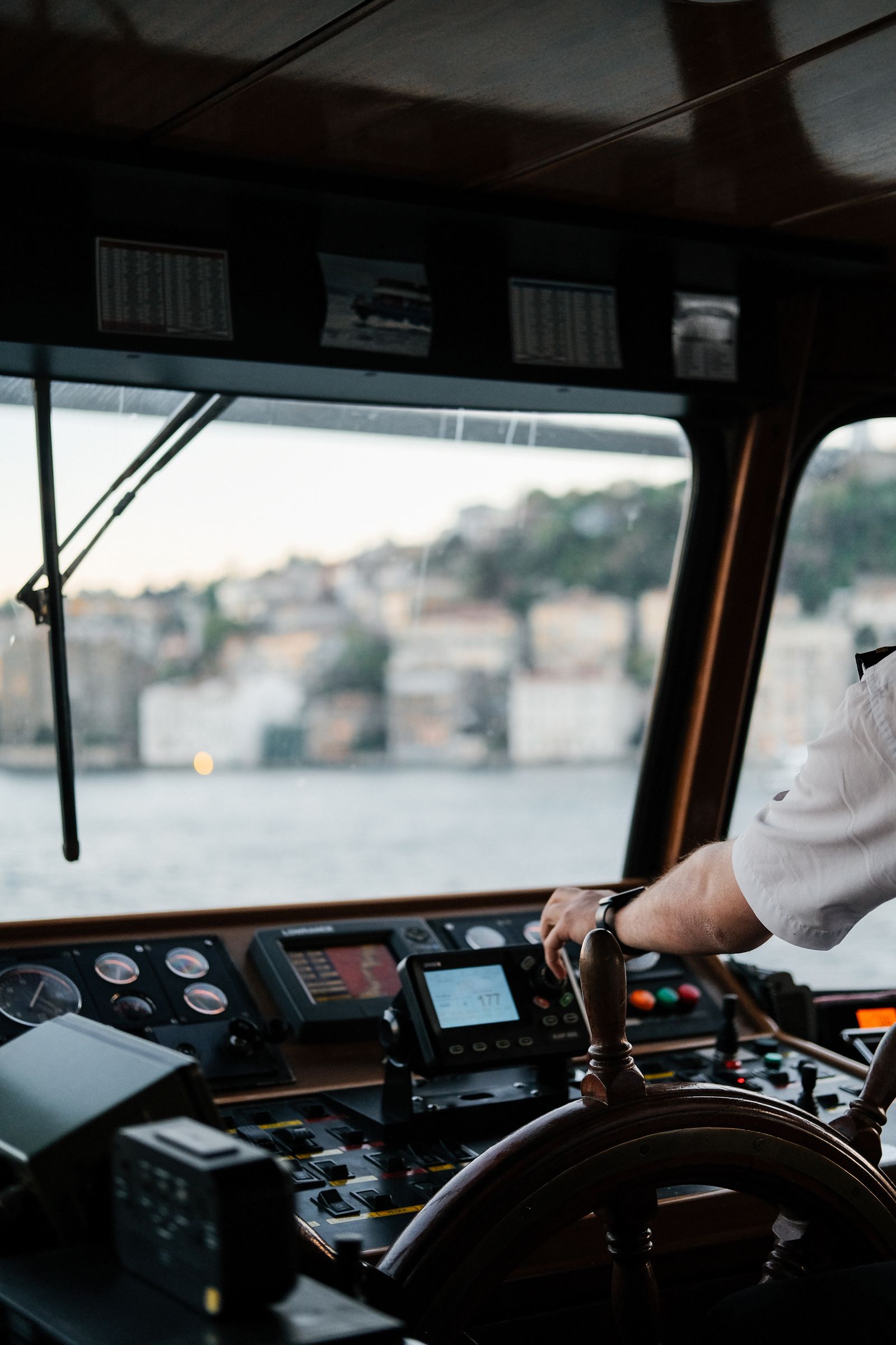 Ship's bridge — helm and instruments underway